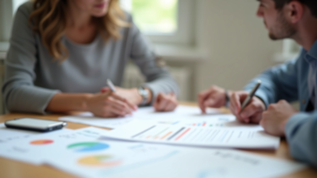 Zwei Personen sitzen zusammen am Tisch und besprechen gemeinsam ihre Finanzen mit Unterlagen